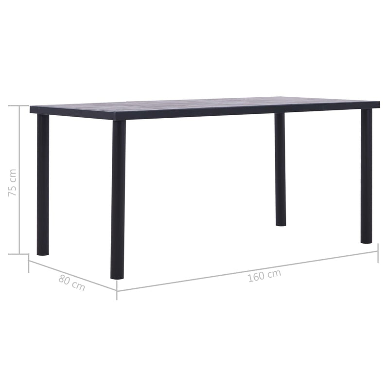 vidaXL fekete és betonszürke MDF étkezőasztal 160 x 80 x 75 cm