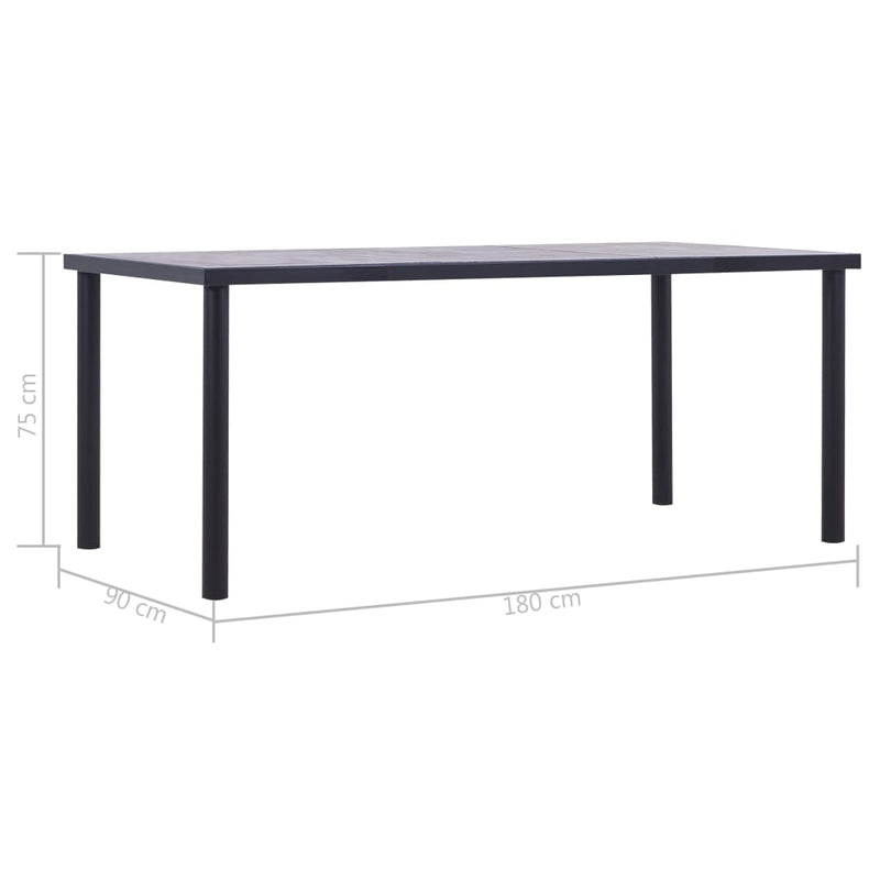 vidaXL fekete és betonszürke MDF étkezőasztal 180 x 90 x 75 cm
