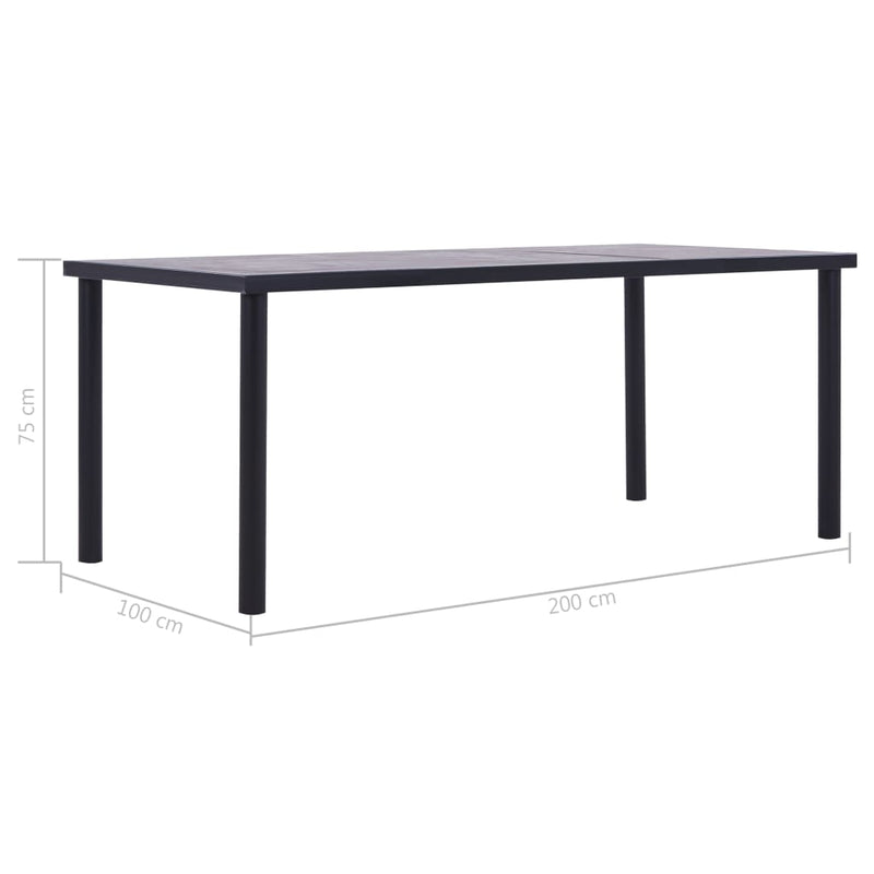 vidaXL fekete és betonszürke MDF étkezőasztal 200 x 100 x 75 cm