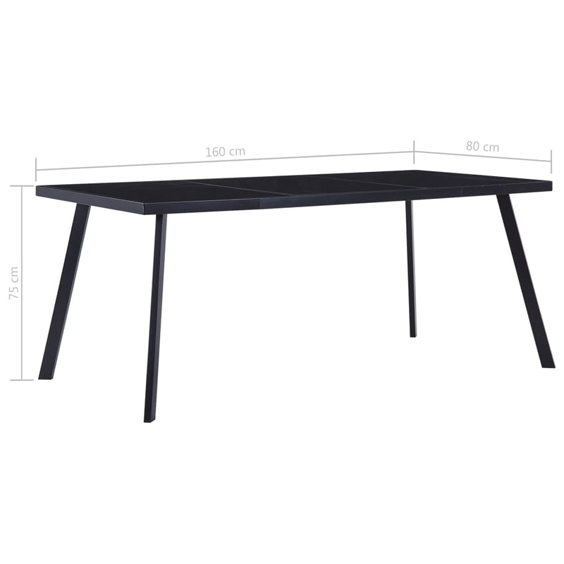 vidaXL fekete edzett üveg étkezőasztal 160 x 80 x 75 cm