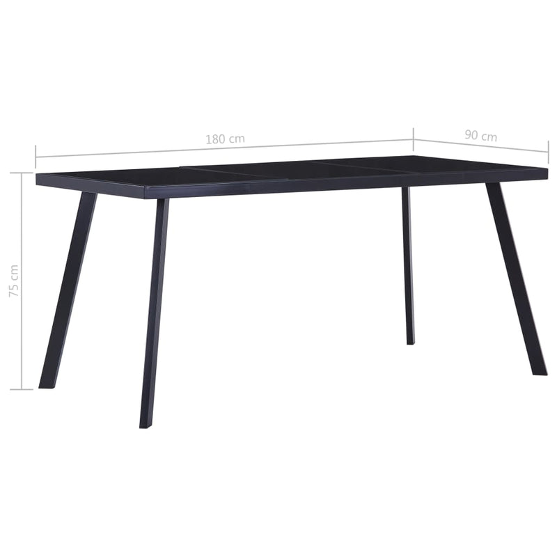 vidaXL fekete edzett üveg étkezőasztal 180 x 90 x 75 cm