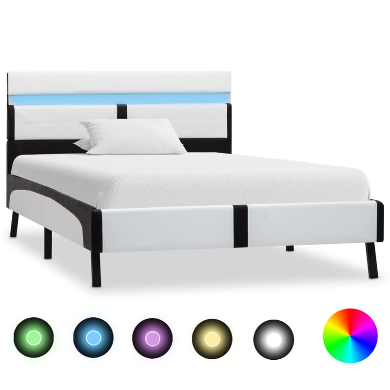 vidaXL fehér és fekete LED-es műbőr ágykeret 90 x 200 cm