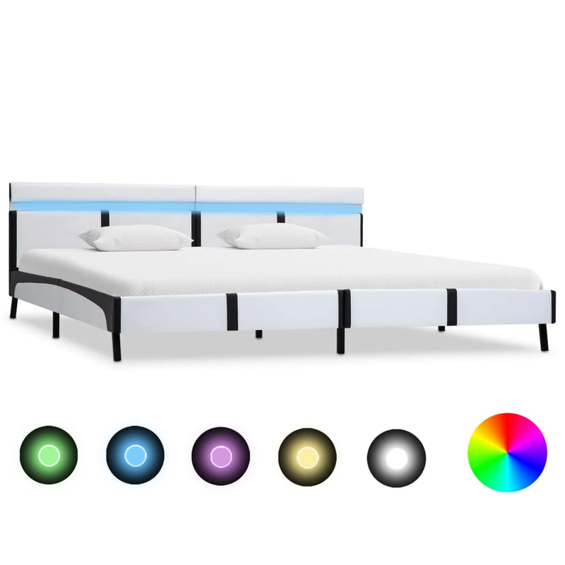 vidaXL fehér LED-es műbőr ágykeret 180 x 200 cm