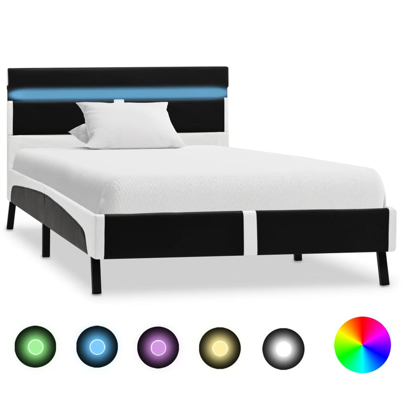 vidaXL fekete LED-es műbőr ágykeret 90 x 200 cm