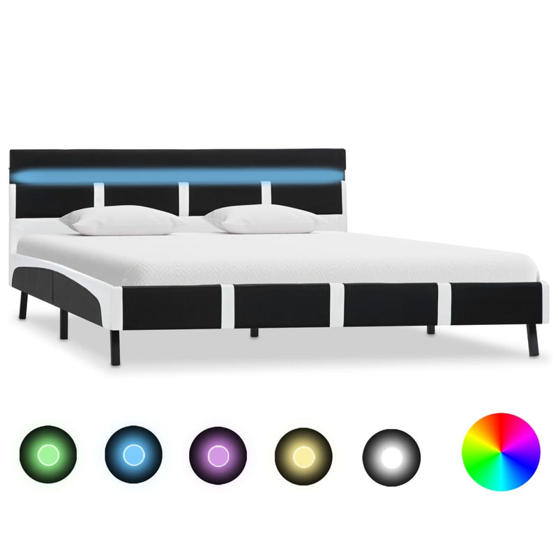 vidaXL fekete LED-es műbőr ágykeret 160 x 200 cm