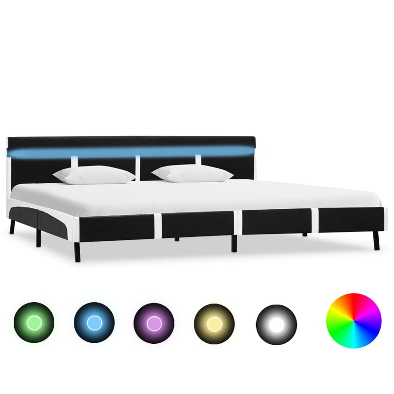 vidaXL fekete műbőr ágykeret LED csíkkal 180 x 200 cm