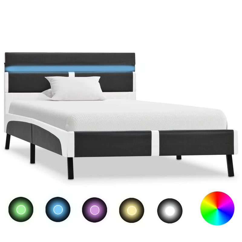 vidaXL szürke LED-es műbőr ágykeret 90 x 200 cm