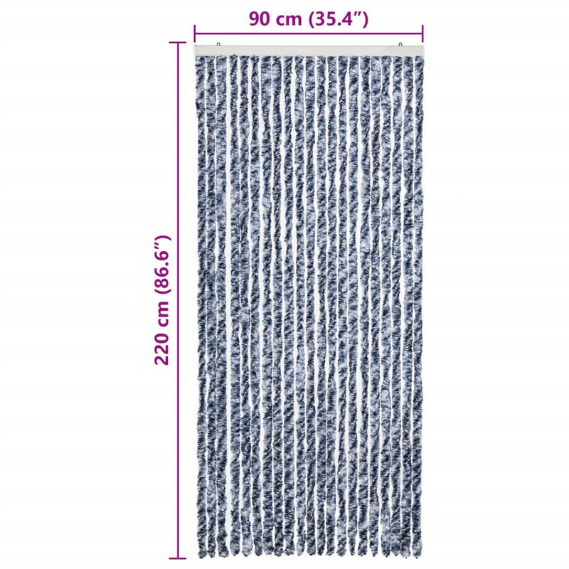 vidaXL kék, fehér és ezüstszínű zsenília rovarfüggöny 90 x 220 cm