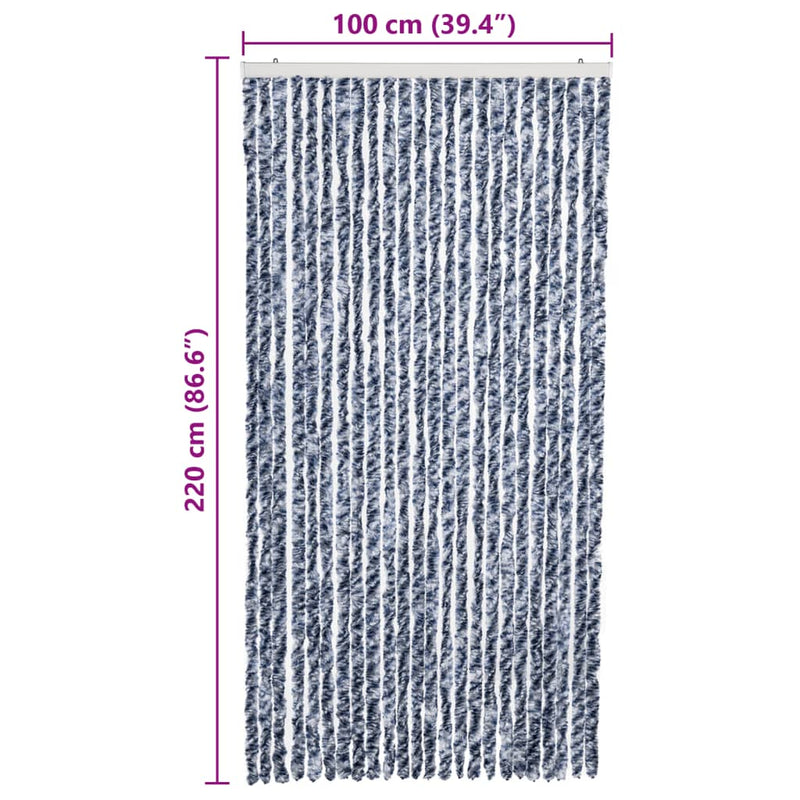 vidaXL kék, fehér és ezüstszínű zsenília rovarfüggöny 100 x 220 cm