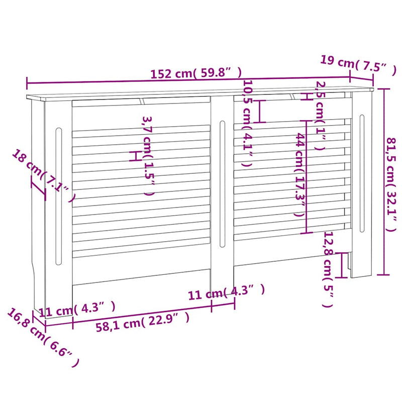 vidaXL fehér MDF radiátorburkolat 152 x 19 x 81,5 cm