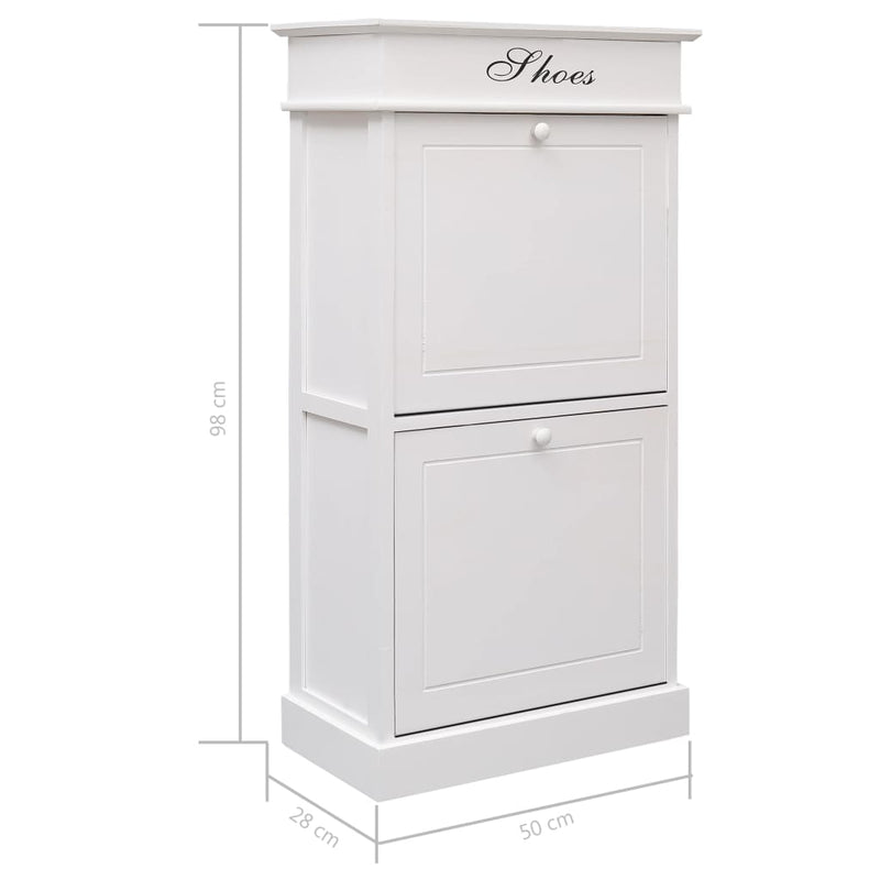 vidaXL fehér császárfa cipősszekrény 50 x 28 x 98 cm