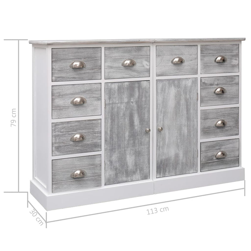 vidaXL 10 fiókos szürke fa tálalószekrény 113 x 30 x 79 cm