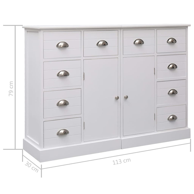 vidaXL 10 fiókos fehér fa tálalószekrény 113 x 30 x 79 cm
