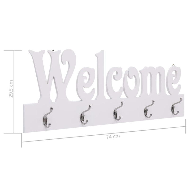 vidaXL fehér "WELCOME" feliratú fali fogas 74 x 29,5 cm