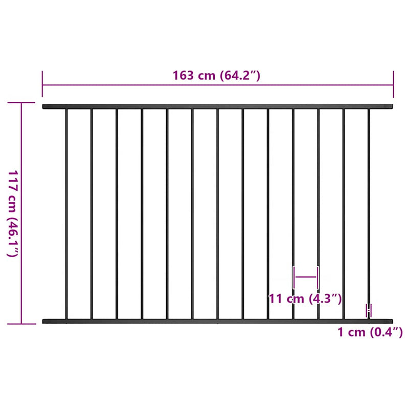 vidaXL fekete porszórt acél kerítéspanel 1,7 x 1,25 m