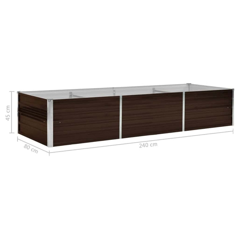 vidaXL barna horganyzott acél kerti magaságyás 240 x 80 x 45 cm