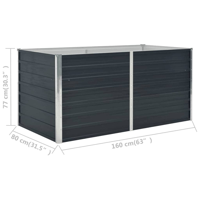 vidaXL antracitszürke horganyzott acél kerti magaságyás 160x80x77 cm