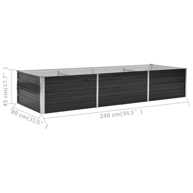 vidaXL antracitszürke horganyzott acél kerti magaságyás 240x80x45 cm