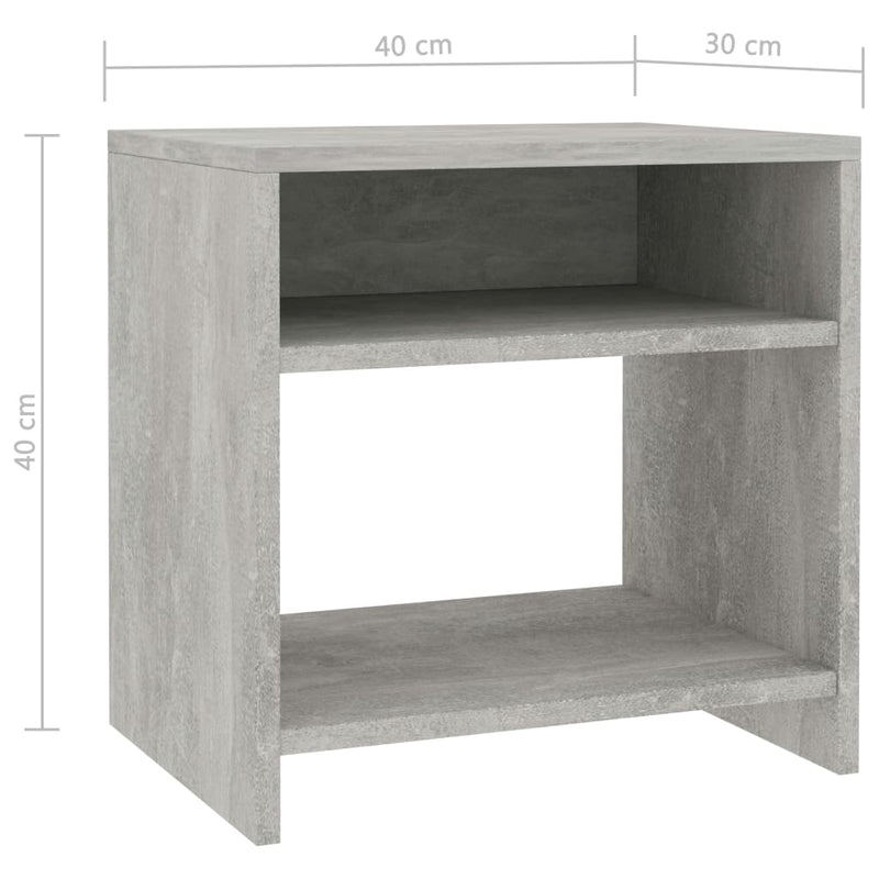 vidaXL 2 db betonszürke szerelt fa éjjeliszekrény 40 x 30 x 40 cm