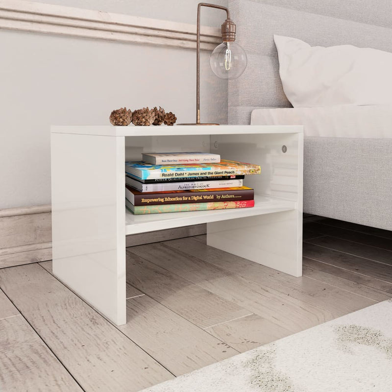 vidaXL 2 db magasfényű fehér szerelt fa éjjeliszekrény 40 x 30 x 30 cm