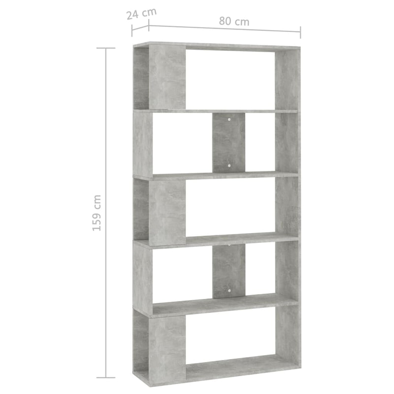vidaXL betonszürke szerelt fa könyvszekrény/térelválasztó 80x24x159 cm