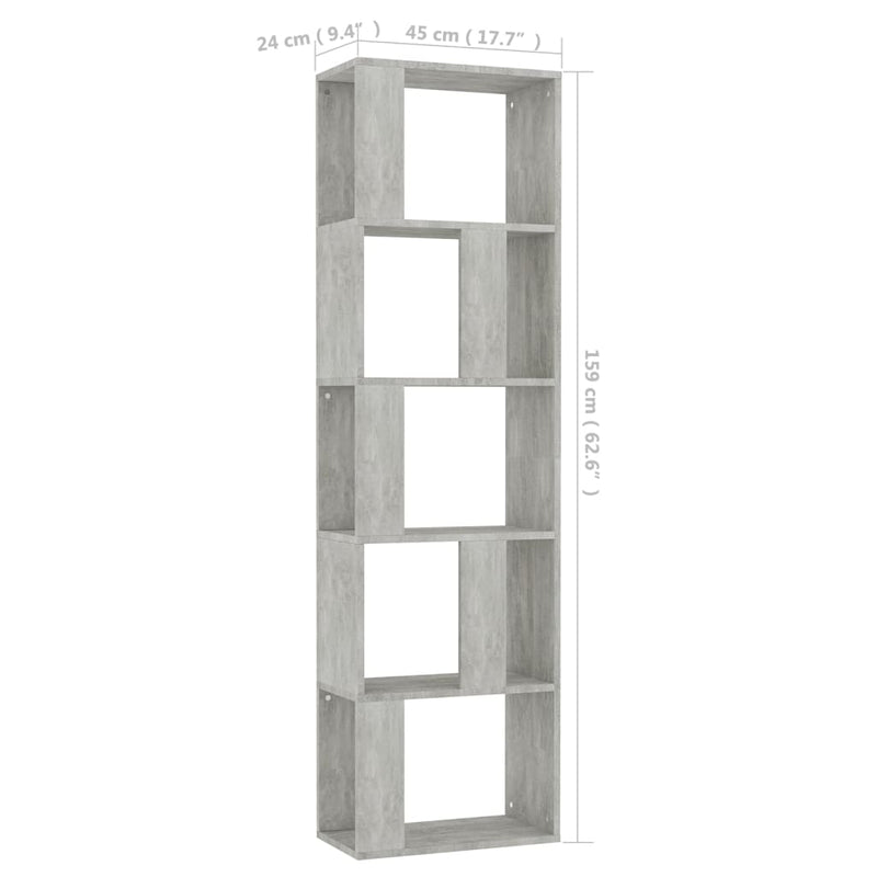 vidaXL betonszürke szerelt fa könyvszekrény/térelválasztó 45x24x159 cm