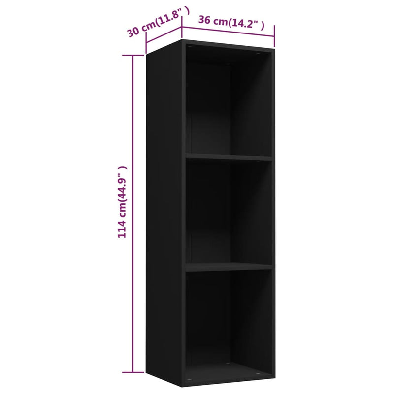 vidaXL fekete forgácslap könyv-/TV-szekrény 36 x 30 x 114 cm