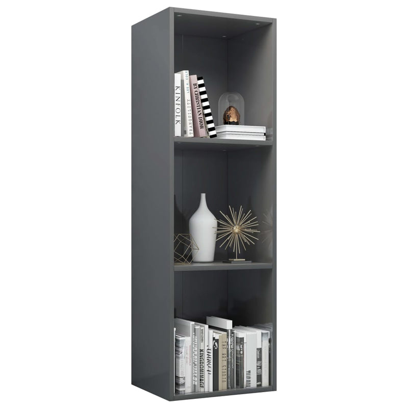 vidaXL magasfényű szürke szerelt fa könyv-/TV-szekrény 36x30x114 cm