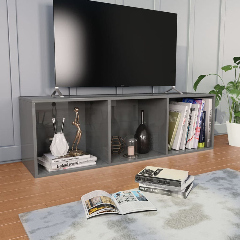 vidaXL magasfényű szürke szerelt fa könyv-/TV-szekrény 36x30x114 cm