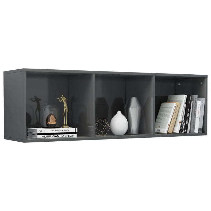 vidaXL magasfényű szürke szerelt fa könyv-/TV-szekrény 36x30x114 cm