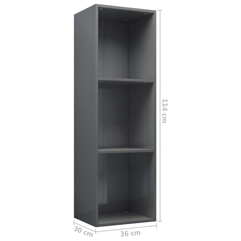 vidaXL magasfényű szürke szerelt fa könyv-/TV-szekrény 36x30x114 cm