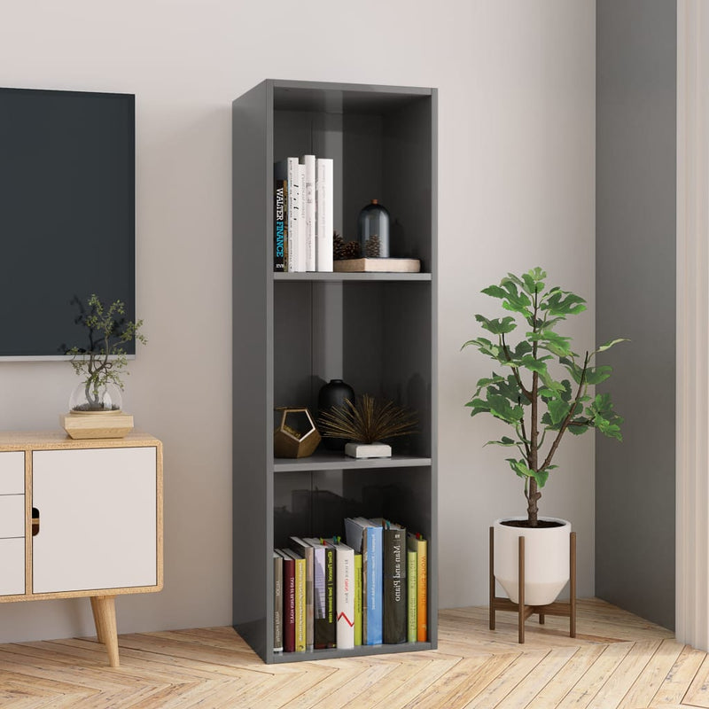 vidaXL magasfényű szürke szerelt fa könyv-/TV-szekrény 36x30x114 cm