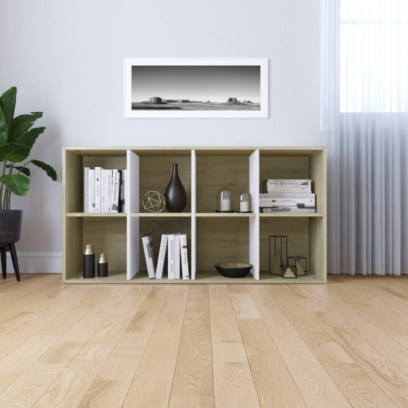 vidaXL fehér/sonoma-tölgy forgácslap könyv-/tálalószekrény 66x30x130cm