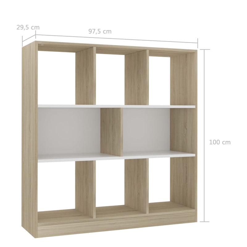 vidaXL fehér-sonoma színű szerelt fa könyvszekrény 97,5x29,5x100 cm