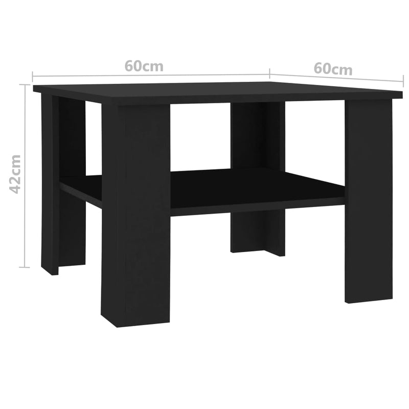 vidaXL fekete szerelt fa dohányzóasztal 60 x 60 x 42 cm