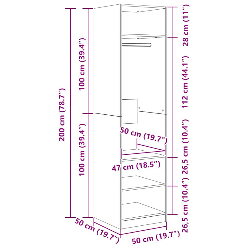vidaXL fehér szerelt fa ruhásszekrény 50 x 50 x 200 cm