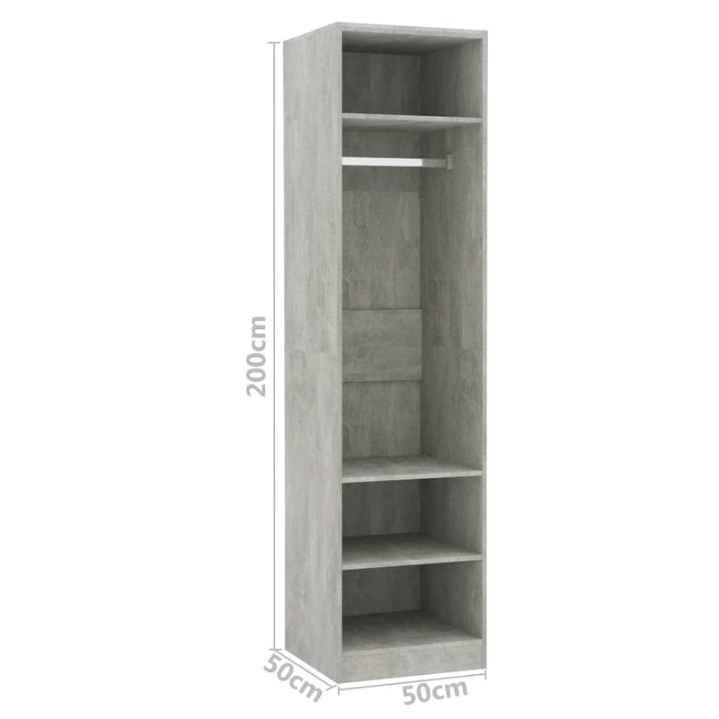 vidaXL betonszürke szerelt fa ruhásszekrény 50 x 50 x 200 cm