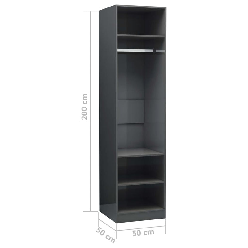 vidaXL magasfényű szürke szerelt fa ruhásszekrény 50 x 50 x 200 cm