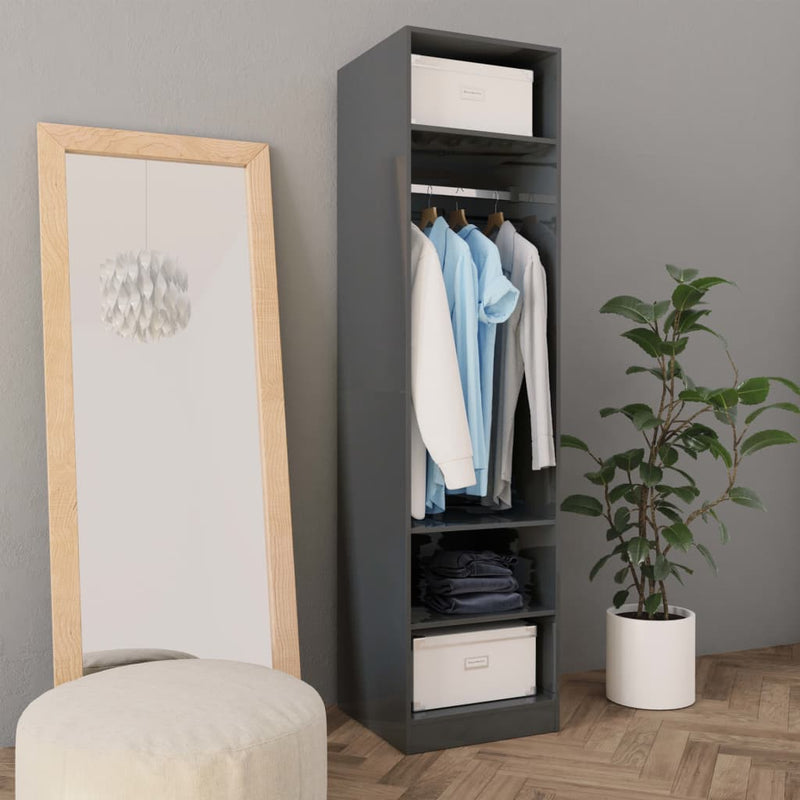 vidaXL magasfényű szürke szerelt fa ruhásszekrény 50 x 50 x 200 cm