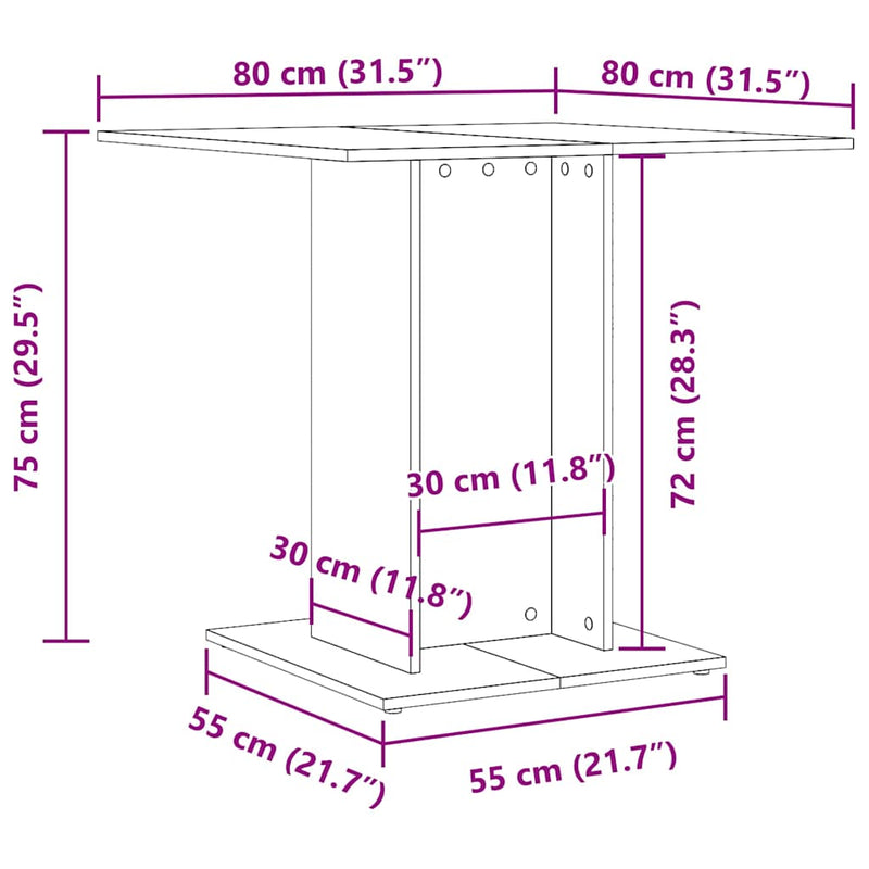 vidaXL betonszürke szerelt fa étkezőasztal 80 x 80 x 75 cm