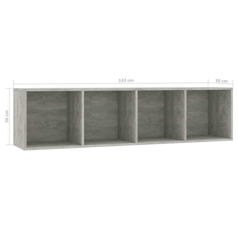 vidaXL betonszürke könyv-/TV-szekrény 143 x 30 x 36 cm