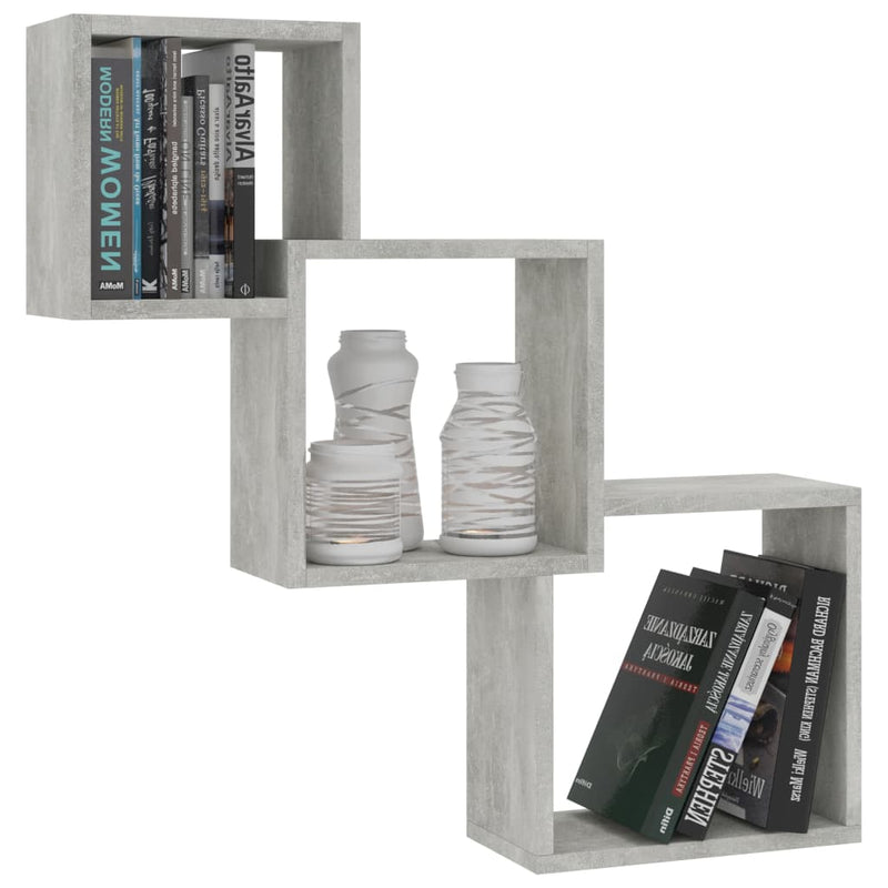 vidaXL betonszürke kocka alakú szerelt fa fali polcok 68x15x68 cm