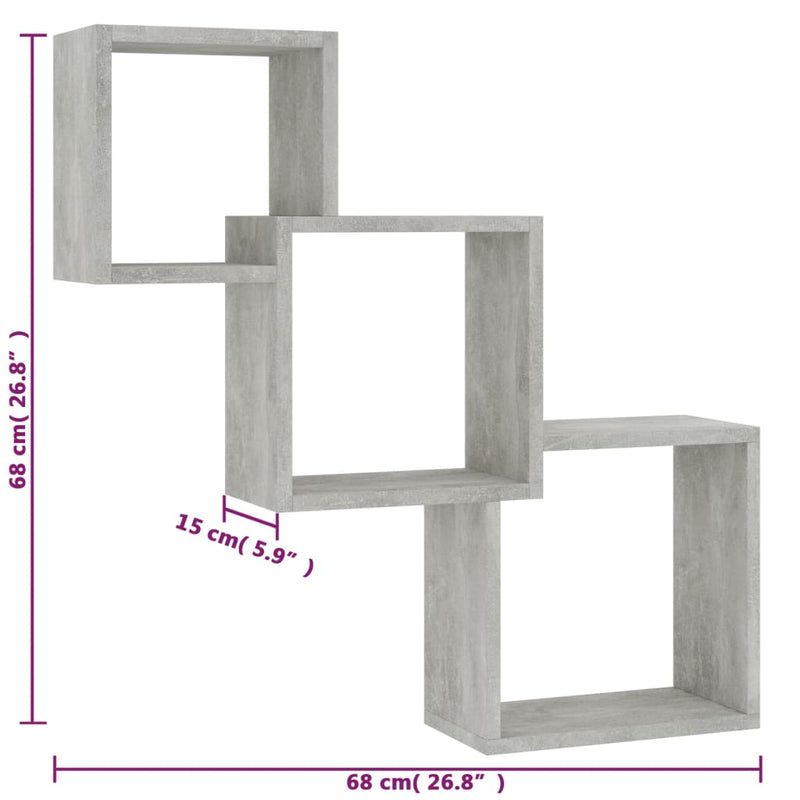 vidaXL betonszürke kocka alakú szerelt fa fali polcok 68x15x68 cm