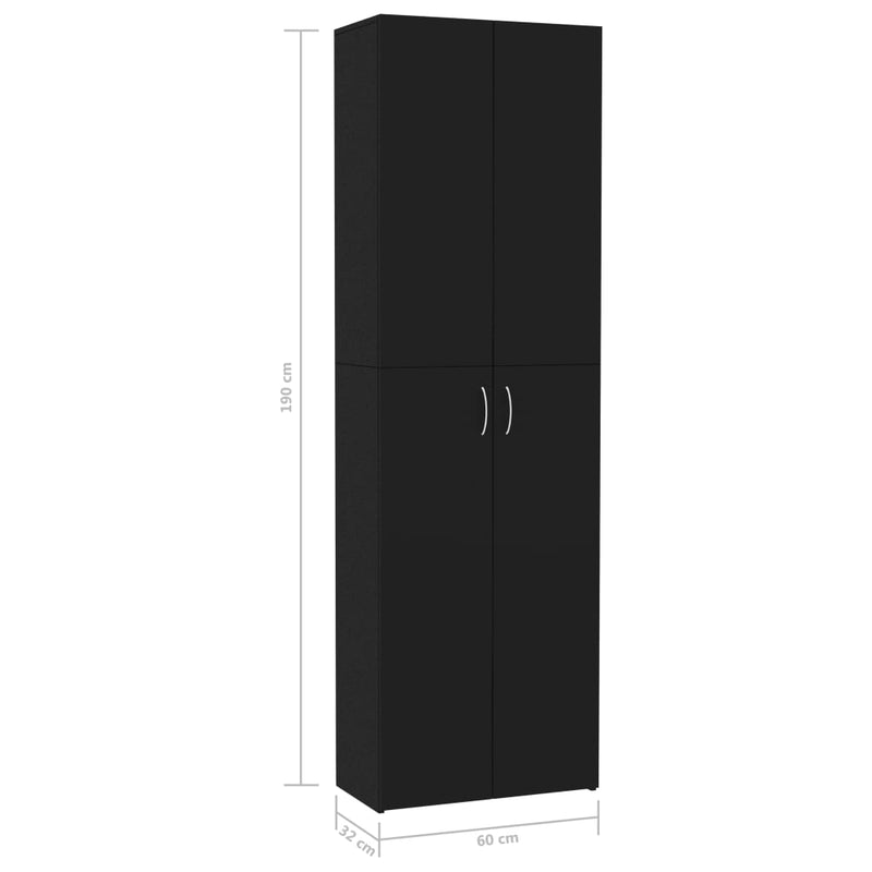 vidaXL fekete szerelt fa irodaszekrény 60 x 32 x 190 cm