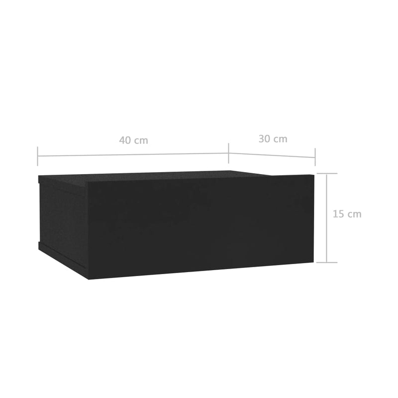 vidaXL 2 db fekete szerelt fa függő éjjeliszekrény 40 x 30 x 15 cm