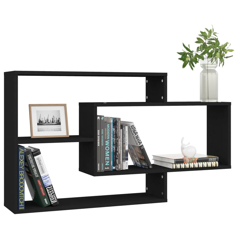 vidaXL fekete szerelt fa fali polc 104 x 20 x 58,5 cm