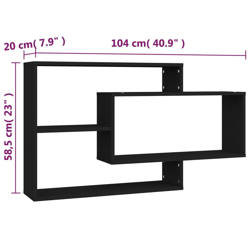 vidaXL fekete szerelt fa fali polc 104 x 20 x 58,5 cm
