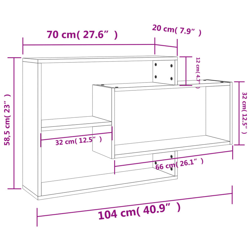 vidaXL betonszürke szerelt fa fali polc 104 x 20 x 58,5 cm
