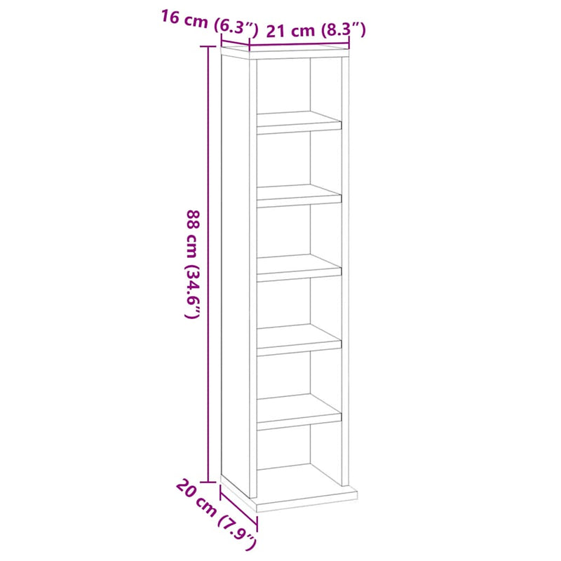 vidaXL magasfényű fehér szerelt fa CD-szekrény 21 x 20 x 88 cm