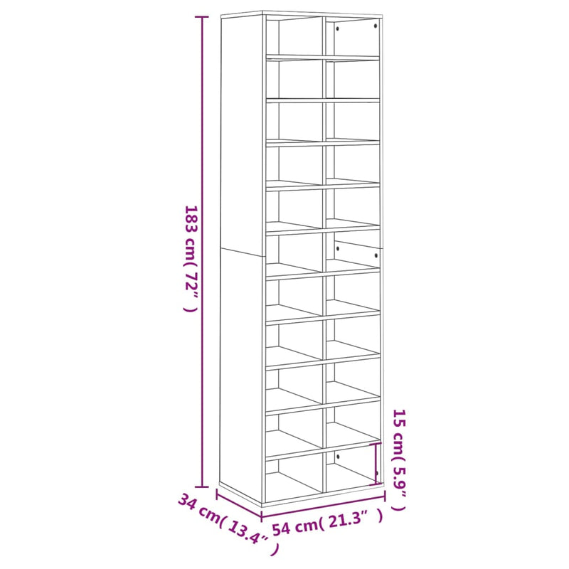 vidaXL betonszürke szerelt fa cipősszekrény 54 x 34 x 183 cm